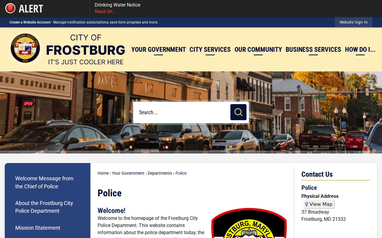 Allegany County arrest warrant records routing through a city police department page