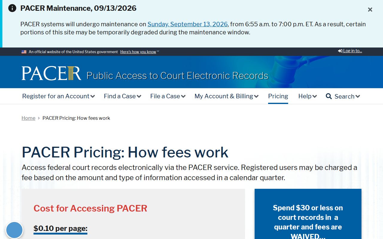 Allegany County Cumberland warrant records note on federal record access fees